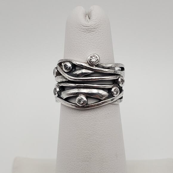 Sterling Silver CZ Vine Design 14mm Band Ring Size 5.5 - Picture 1 of 9